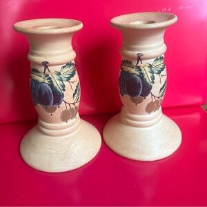Artisan Ceramic Candle Holders - Tan and purple